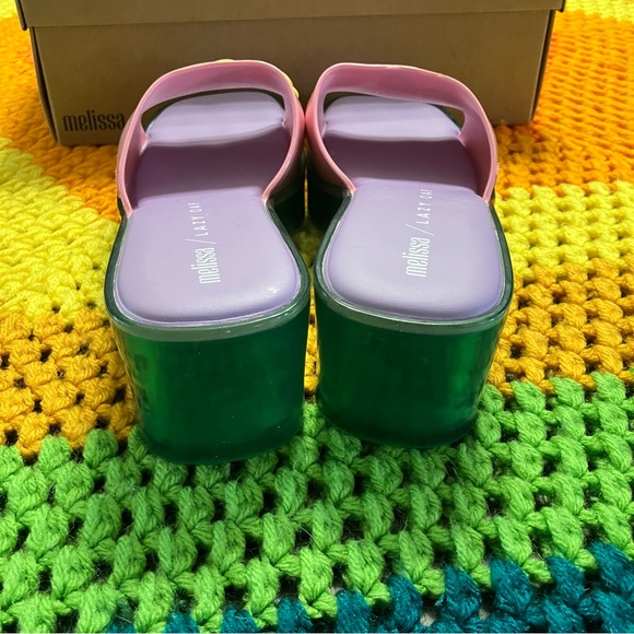 NIB Lazy Oaf x Melissa Pink Purple Yellow Retro Flower Jelly Heel Sandals 8 - Picture 3 of 4